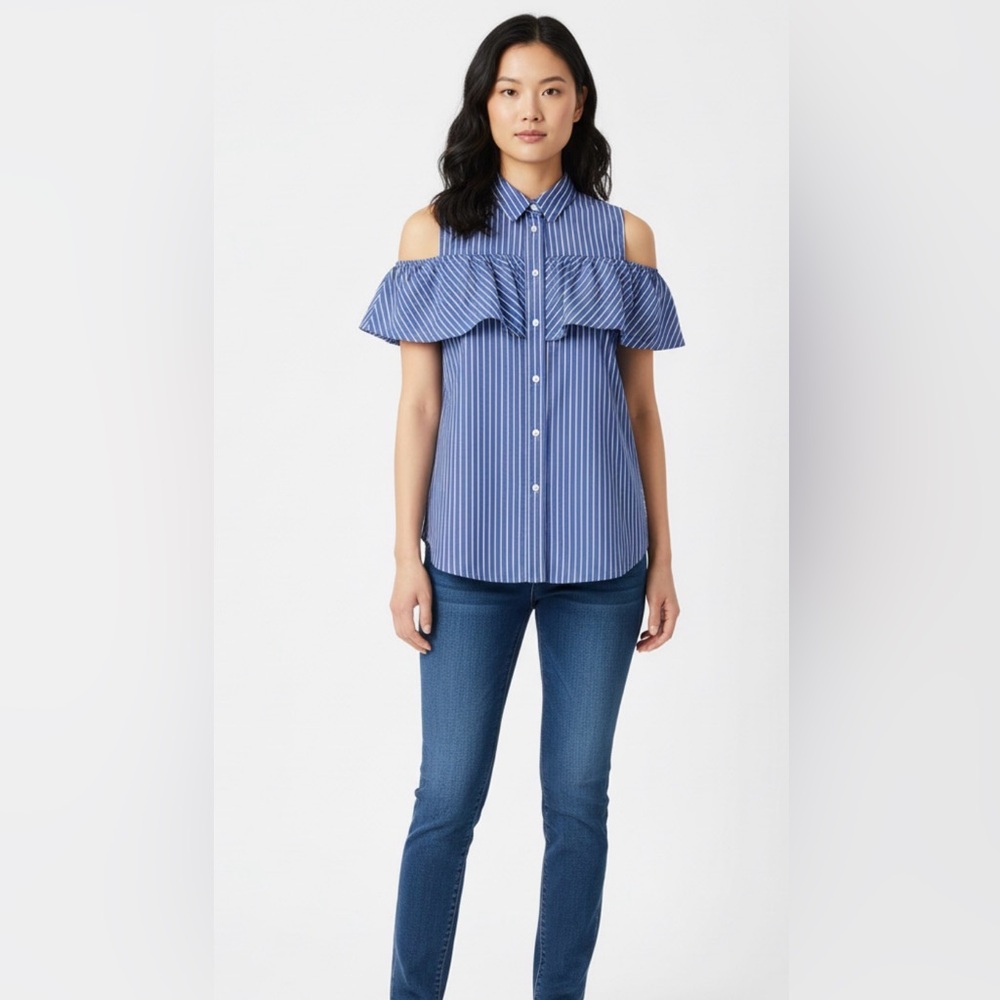 Fornarina Elegant Blue Cold Shoulder Blouse, size S, 100%cotton, Like New